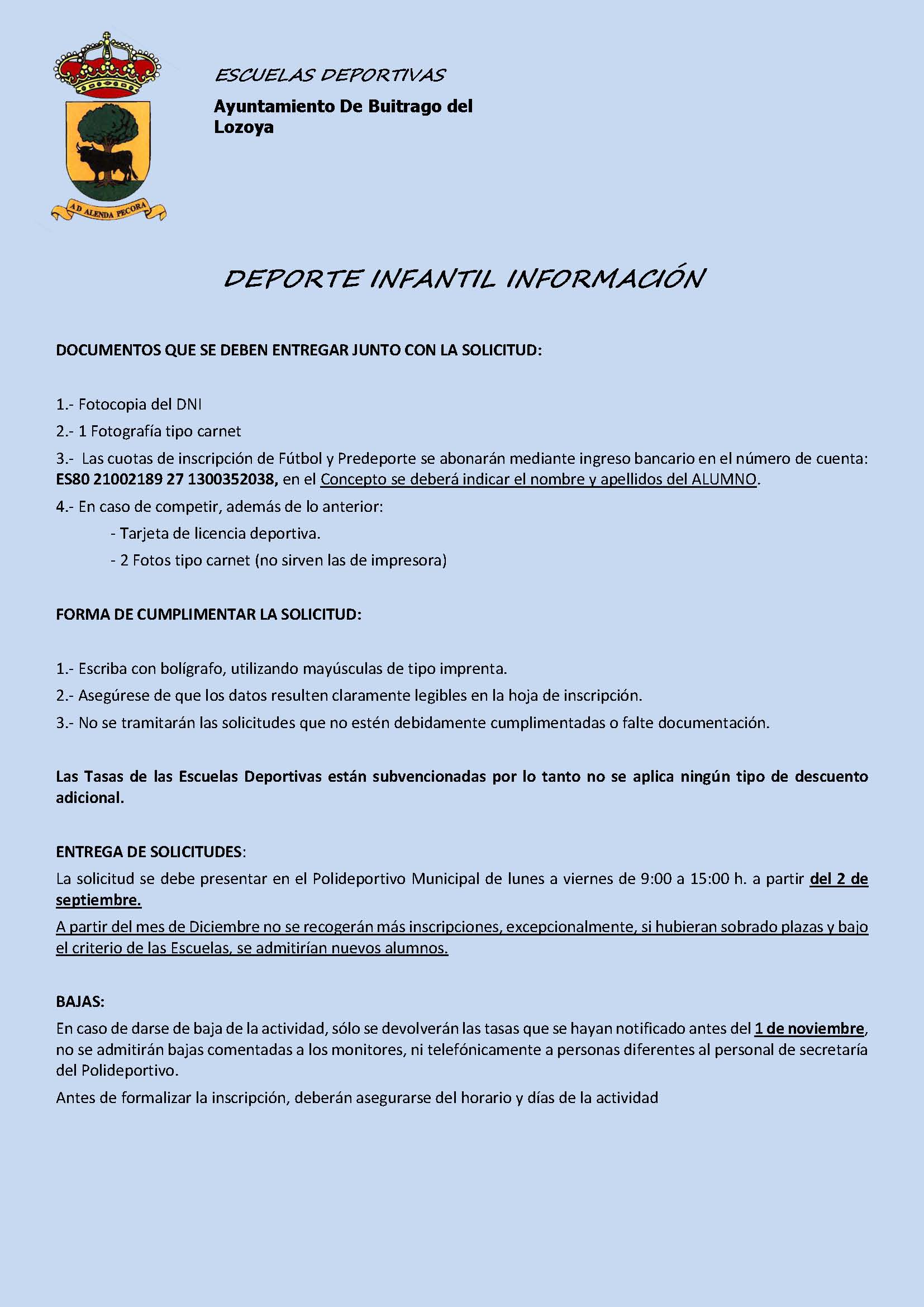 Información deporte infantil