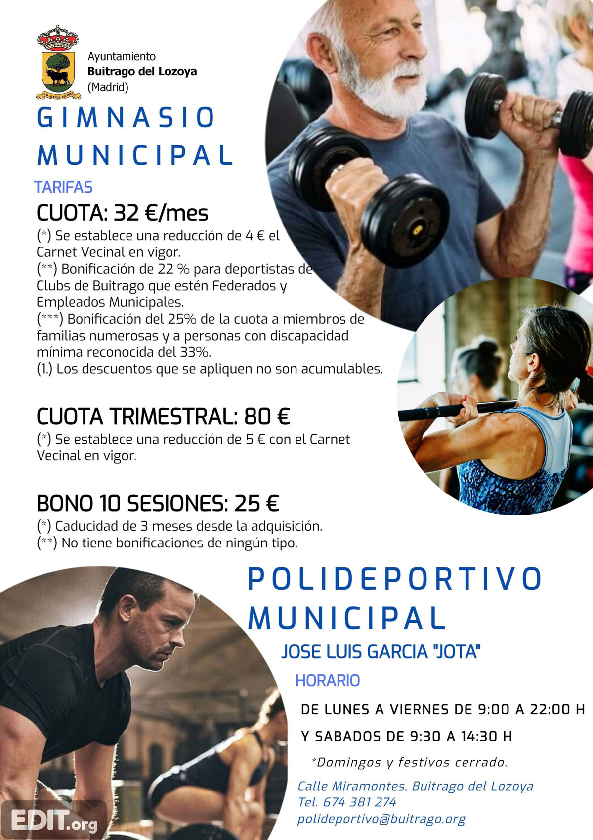 Oferta deportiva adultos Polideportivo Buitrago del Lozoya