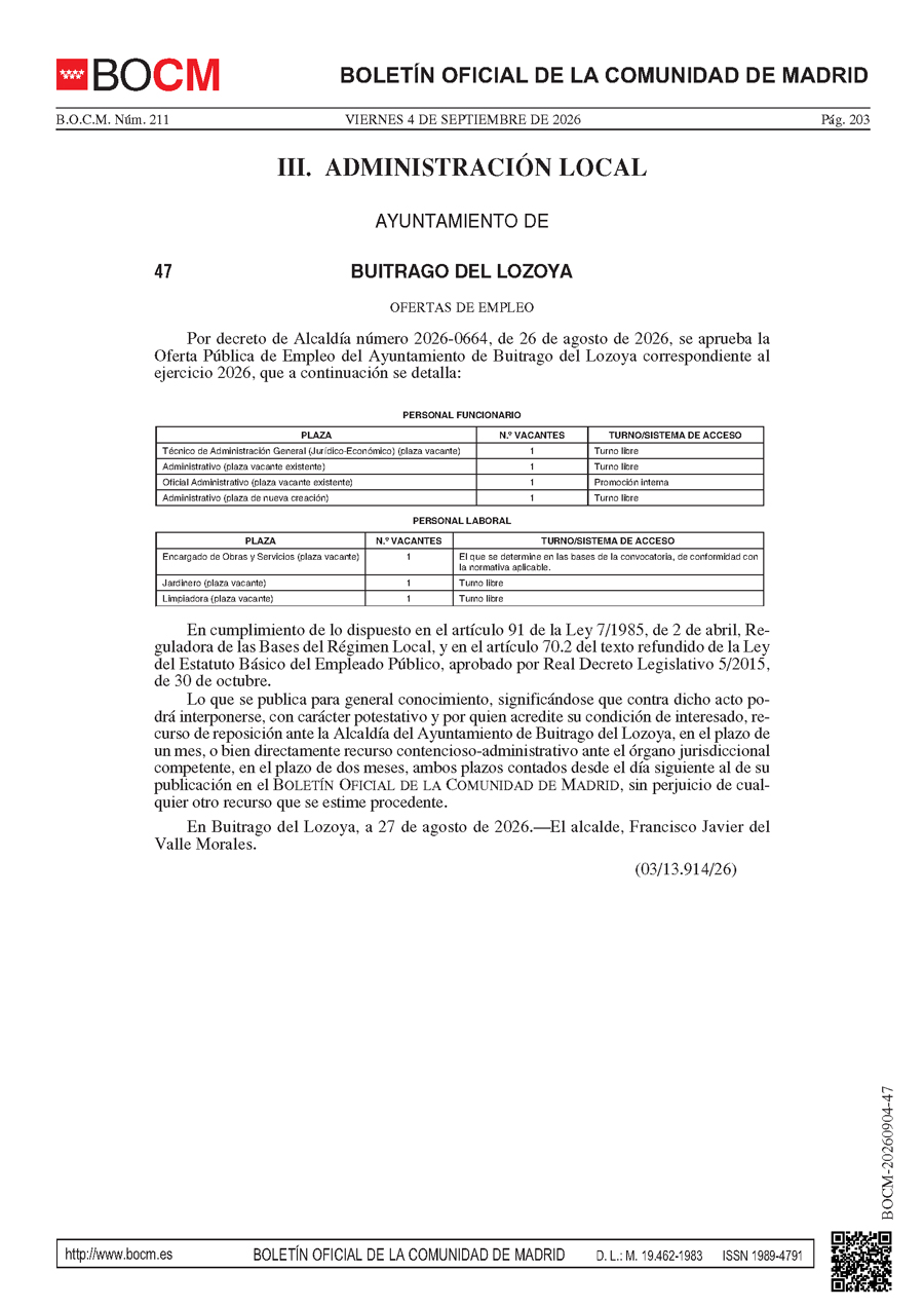 B.O.C.M. Núm. 211 VIERNES 4 DE SEPTIEMBRE DE 2026