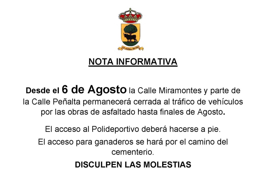 NOTA INFORMATIVA Corte calle Miramontes