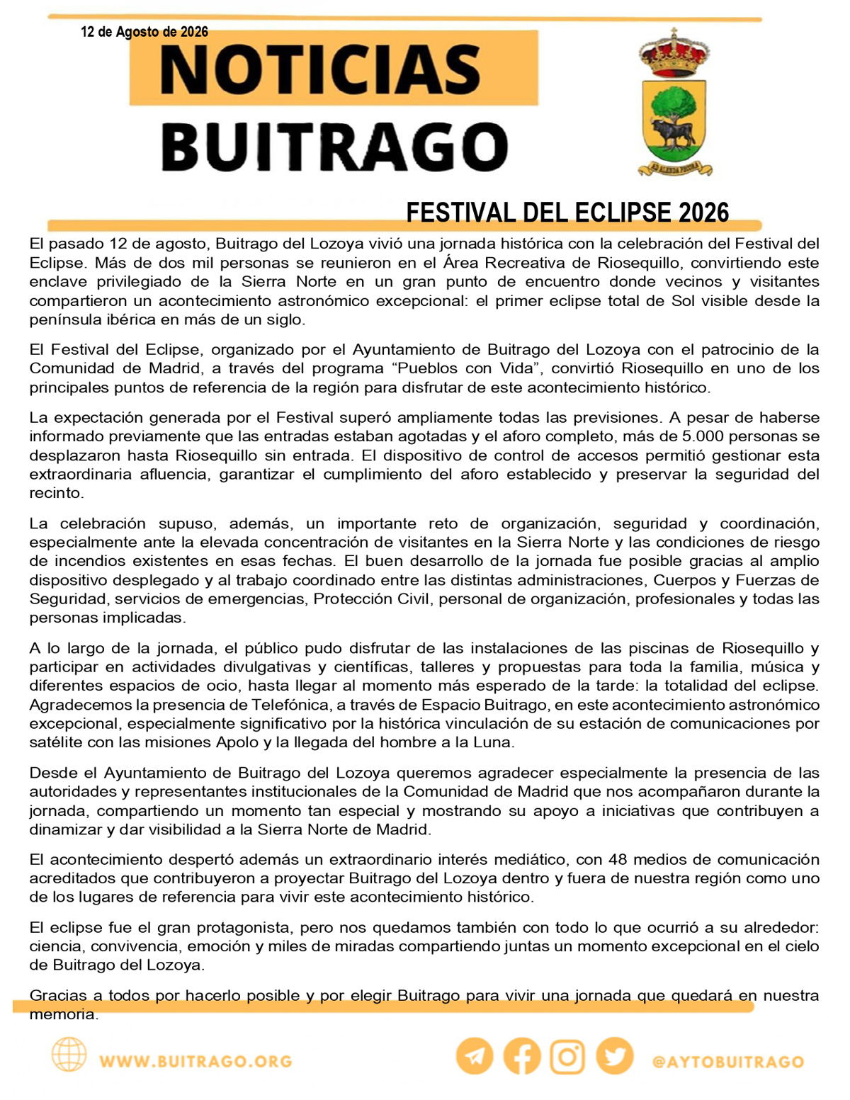 Noticias Buitrago Festival Eclipse 2026