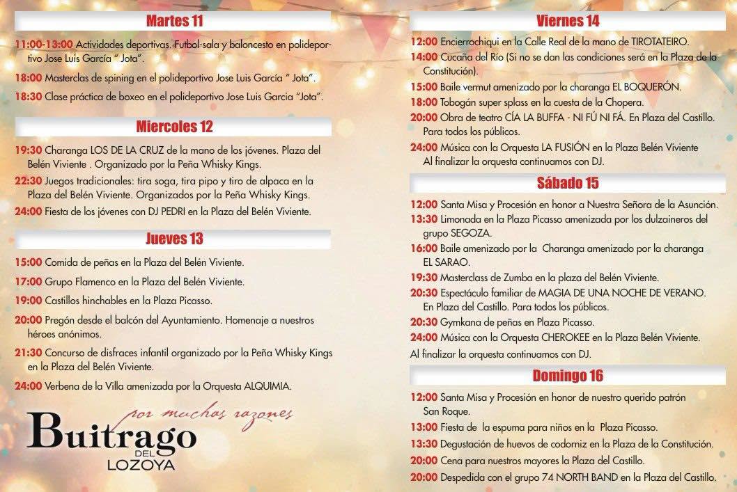 Programacion fiestas patronales Buitrago 2026