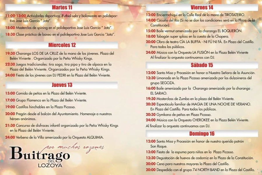Programacion fiestas patronales Buitrago 2026