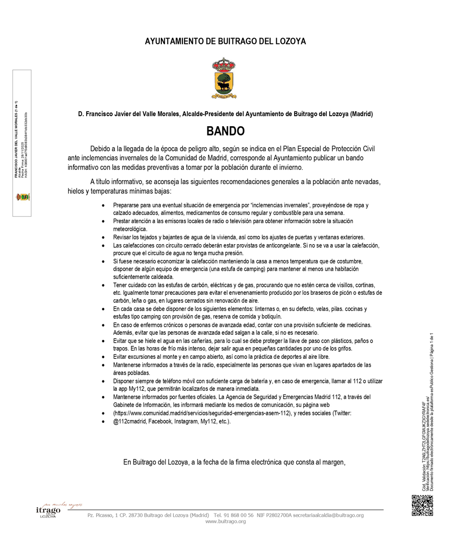 BANDO PREVENCIÓN POR INCLEMENCIAS INVERNALES 2025 26