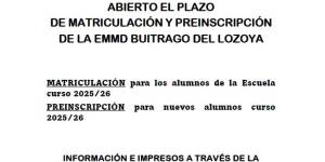 Abierto el plazo de matriculación curso 2025/26 EMMD Buitrago del Lozoya