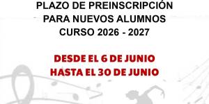 Preinscripciones nuevos alumnos EMMD, curso 2026/2027