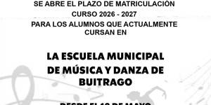 Abierto plazo de matriculación Escuela Municipal de Música y Danza, curso 2026/2027