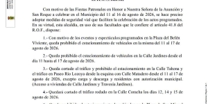Bando: medidas de seguridad vial y regulación de estacionamiento con motivo de las Fiestas Patronales 2026