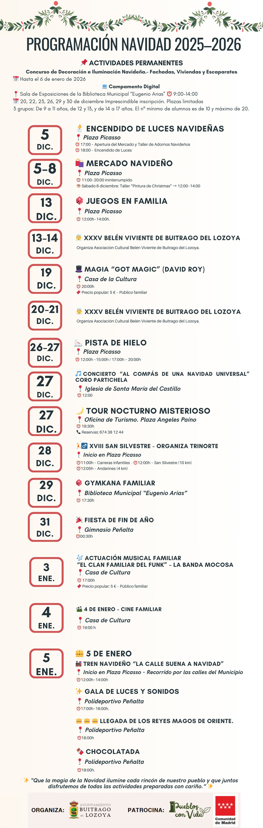 Programación Navidad 2025-2026 Buitrago del Lozoya